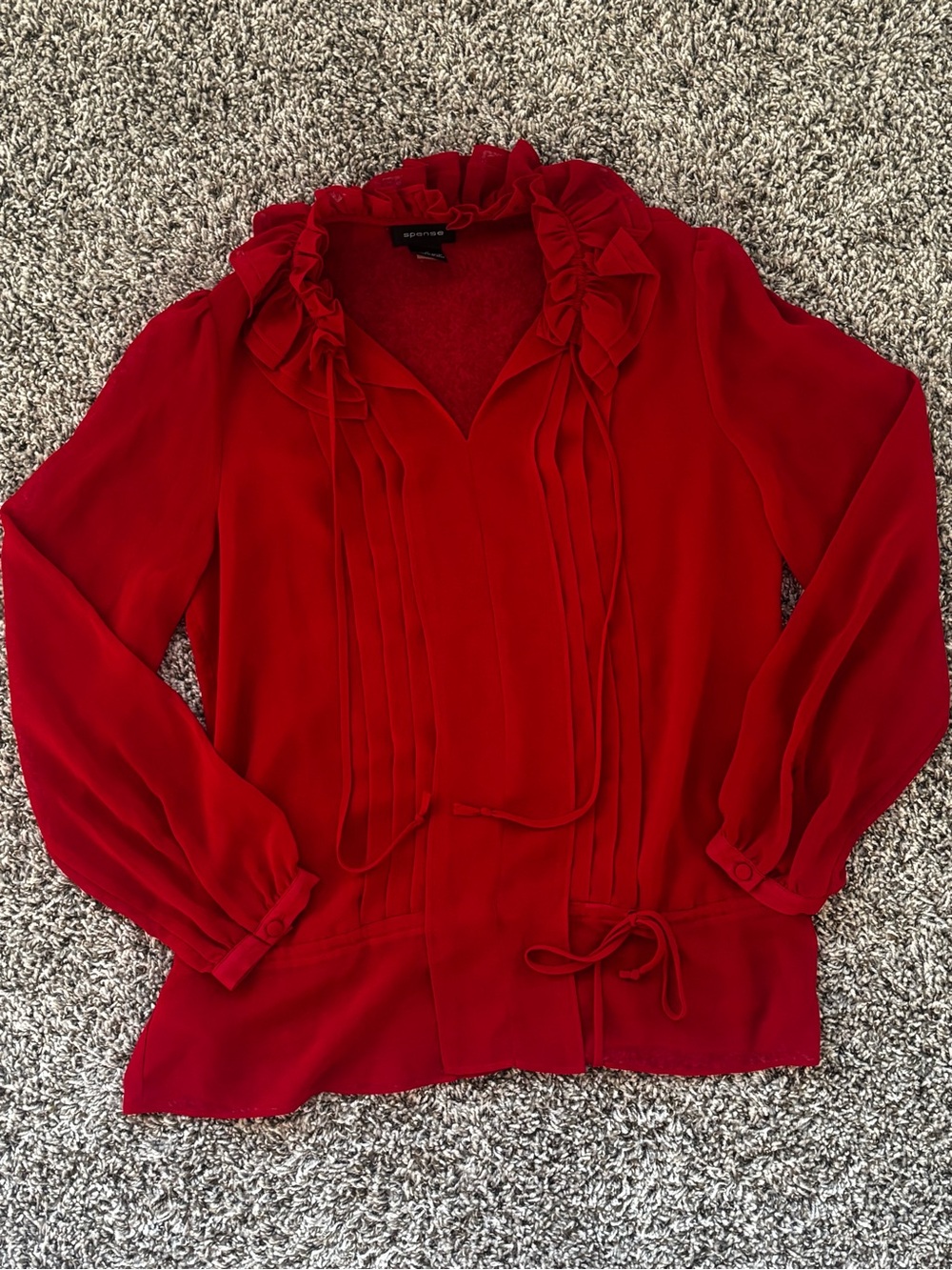 Spense Red Ruffled Tie-Neck Blouse